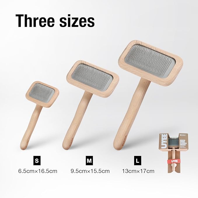 Slicker Brush Groom Like a Professinal Stainless Steel Pins, Lightweight Beech Wood Body, Ground and Polished Tips, Small Pet Bruch
