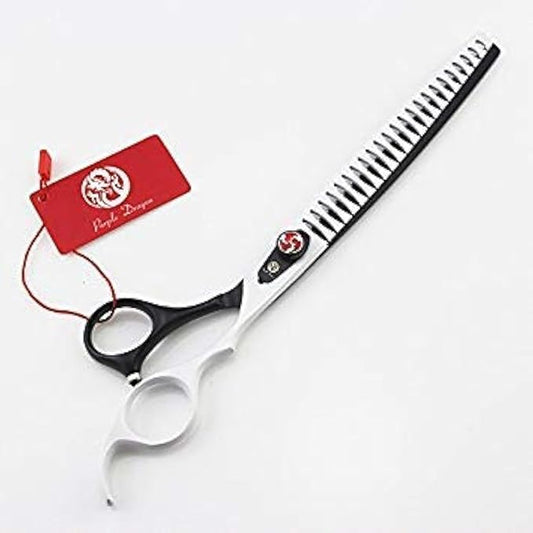 Purple Dragon 8.0 inch Professional Pet Grooming Scissors - Dog Chunker Shears - Adult Animal Thinning Hair Shears for Pet Groomer or Family DIY (White)