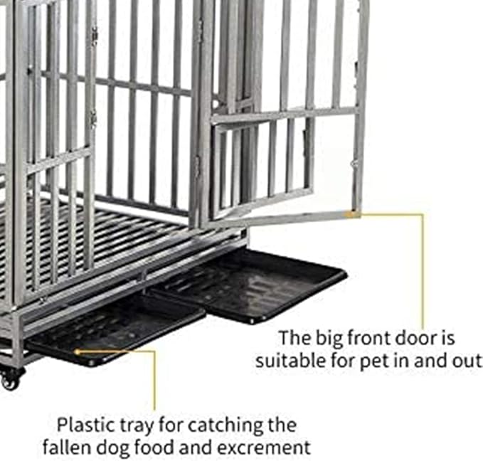 LUCKUP 42" Heavy Duty Dog Cage Metal Kennel and Crate for Medium and Large Dogs Pet Playpen with Four Lockable Casters Indoor Silver
