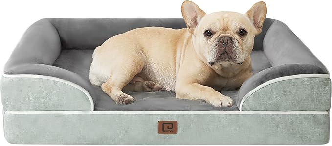 EHEYCIGA Orthopedic Dog Bed for Small Dogs, Waterproof Memory Foam Small Dog Beds with Sides, Non-Slip Bottom and Egg-Crate Foam Medium Dog Couch Bed with Washable Removable Cover, Greyish Green