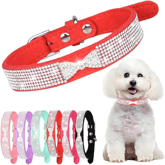 Red Bling Dog Collars for Small Dogs, Christmas Rhinestone Puppy Collar with Jeweled Crystal Sparkling Glitter Girl's Cat Collar Adjustable for XXS XS Small Medium Dogs, S