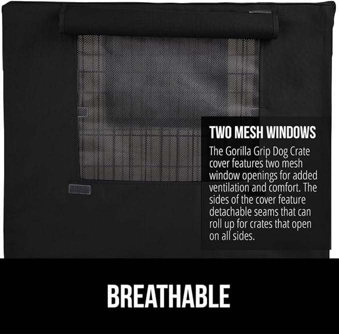 GORILLA GRIP Dog Crate Covers Compatible with Amazon Basics Dog Crates, All Sides Open, Privacy Cover Fits 36" Wire Kennel, Breathable Mesh Windows, Light Reducing Puppy Training Cage Topper, Black