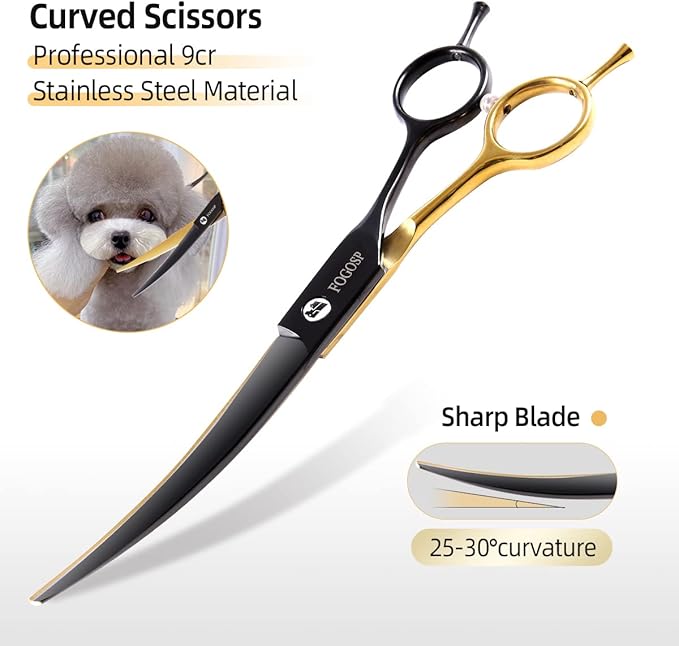 Dog Grooming Scissors Kit for Small Dogs, Black and Gold Two-Color Blender Shears Curved Scissors Straight Scissors 3pcs Set(Black&Gold,Kit)