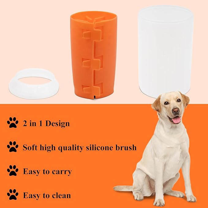 Dog Paw Cleaner Portable, Mudbuster Dog Paw Washer, Dog Foot Cleaner Cup Pet Cleaning Brush Feet Cleaner for Large Medium Breed Dogs, Orange