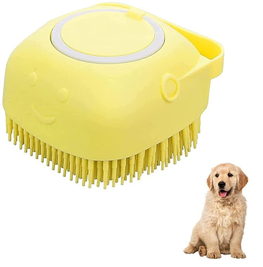 Silicone Pet Grooming Brush for Short and Long-Haired Dogs, Cats, and Puppies - Cleaning and Washing (Yellow)