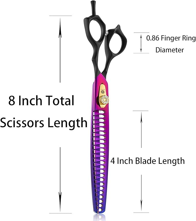 Professional 7.0/8.0 inch Pet Grooming Hair Cutting Scissors and 6.75/8.0 inch Dog Chunker Shear - Japan 440C Stainless Steel for Pet Groomer or Family DIY Use (8 inch Chunker Scissor)