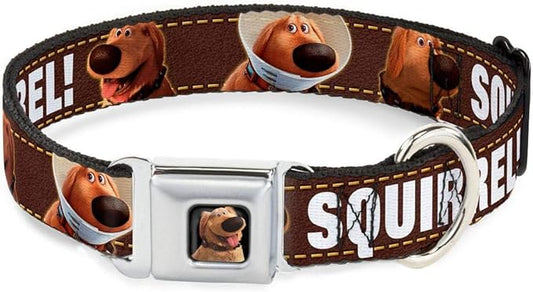 Buckle-Down Seatbelt Buckle Dog Collar - Dug 3-Poses/SQUIRREL! Brown/Yellow/White - 1.5" Wide - Fits 18-32" Neck - Large