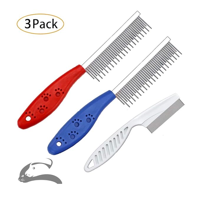 Pet Comb for Dogs & Cats,Small Dog & Cat Grooming Comb 3 Combs,Pet Long & Short Stainless Steel Teeth Shedding Comb for Removing Matted Fur, Knots & Tangle(3pack)