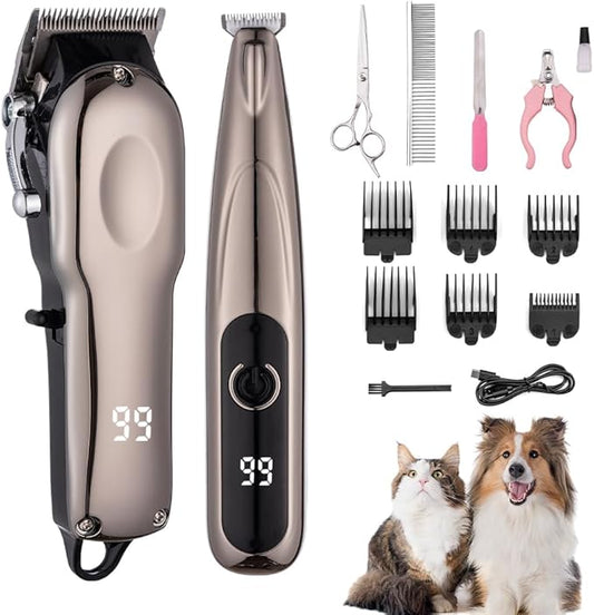 Hair Clippers and Paw Trimmer for Pets Cordless Quiet Grooming Kit 2 in 1 for Cats Dogs Thick Hair Animals Horse Low Noise