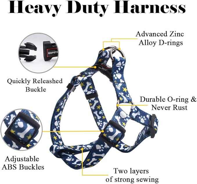 QQPETS Dog Harness Leash Set Adjustable Heavy Duty No Pull Halter Harnesses for Small Medium Large Breed Dogs Back Clip Anti-Twist Perfect for Walking (M(19"-26" Chest Girth), Bone)