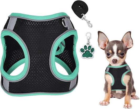 Dog Harness and Leash Set No Pull Step in Dog Harness with Reflective Bands Escape Proof Mesh Dog Vest Harness Leash with ID Tag