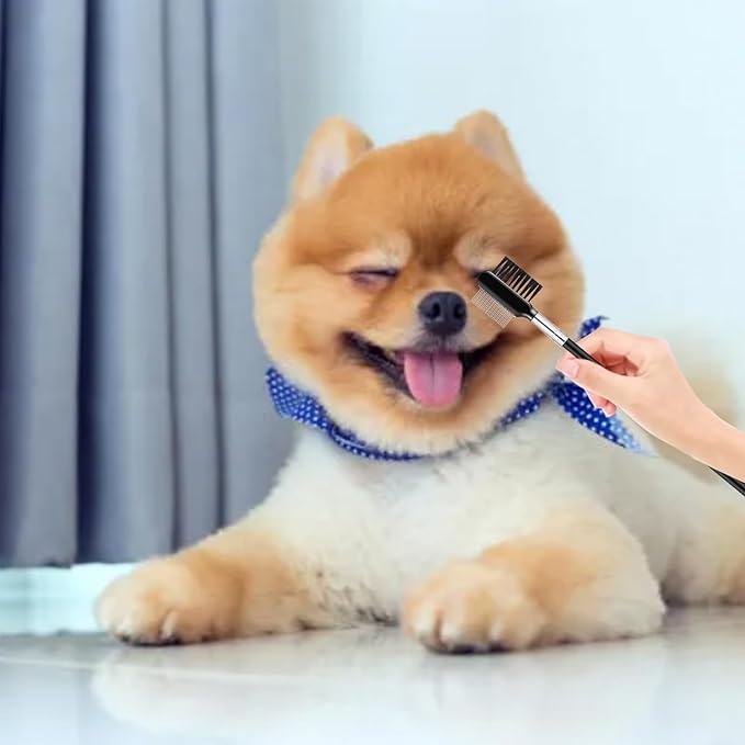Tear Stain and Flea Comb for Small Dogs - Double-headed Pet Grooming Brush for Removing Crust and Mucus from Face