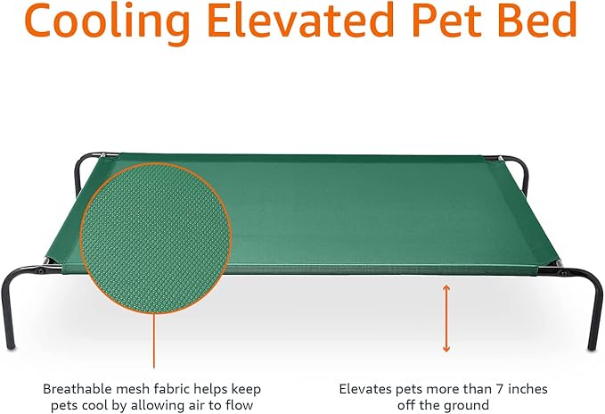 Amazon Basics Cooling Breathable Elevated Dog Bed with Durable Metal Frame, for Large Dogs, X-Large, 60 x 37 x 9 Inch, Green