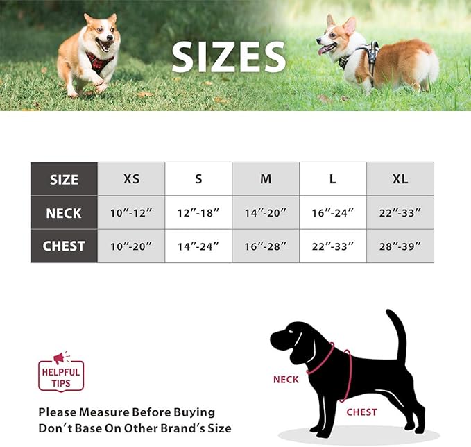 PoyPet No Pull Dog Harness, [Release at Neck] Reflective Adjustable No Choke Pet Vest with Front & Back 2 Leash Attachments, Soft Control Training Handle, Plaid(Checkered Red, XS)