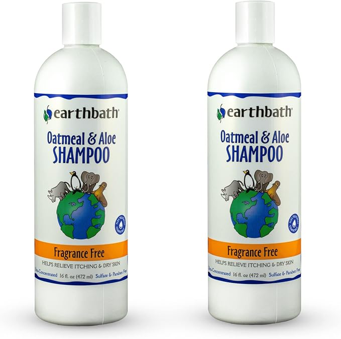 earthbath, Oatmeal & Aloe Dog Shampoo - Oatmeal Shampoo for Dogs, Itchy, Dry Skin Relief, Dog Wash, Made in USA, Cruelty Free, Fragrance Free Pet Shampoos, Natural Dog Shampoo - 16 Oz (2 Pack)