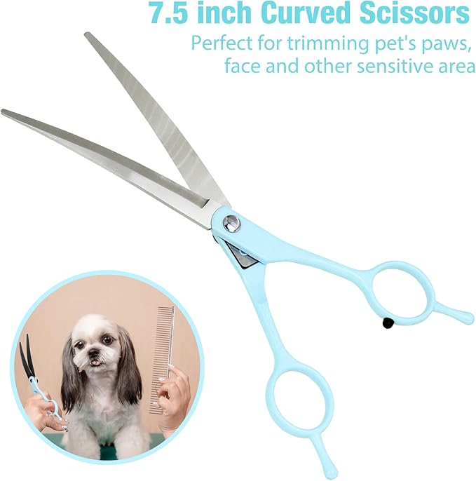 5 in 1 Dog Scissors for Grooming, Dog Grooming Scissors, Professional Pet Stainless Steel Shears, Sharp, Blue