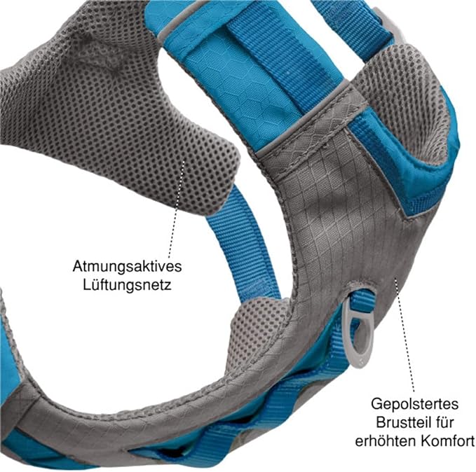 Kurgo Journey Air Dog Harness, Vest Harnesses for Dogs, Pet Hiking Harness for Running & Walking, Reflective, Padded, Includes Control Handle, No Pull Front Clip (Blue, X-Large)