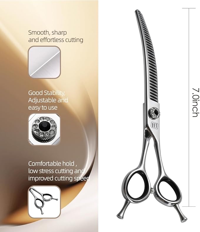 Dog Grooming Scissors: 7 inch Pet Curved Chunker Shears Made Of Japanese 440C Advanced Stainless Steel Professional Grooming Scissors for Dogs Cats and Other Pets