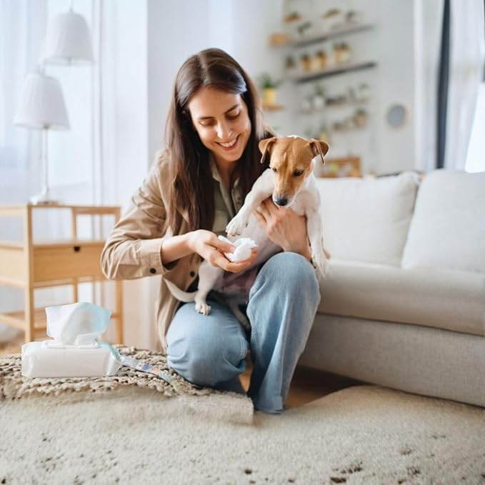 Dog Cleaning and Grooming Wipes for Paws, Butt and face & Cats, Soft Cleaning and deodorizing, no Fragrance, 80 Count for Allergies and Itches.