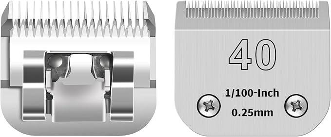 40# Detachable Pet Clipper Replacement Blades Compatible with Andis/Oster A5/Wahl KM10 Series Dog Clipper,Made of Ceramic Blade & Stainless Steel Blade,Size 40# Cut Length 1/100-Inch（2 Pack）