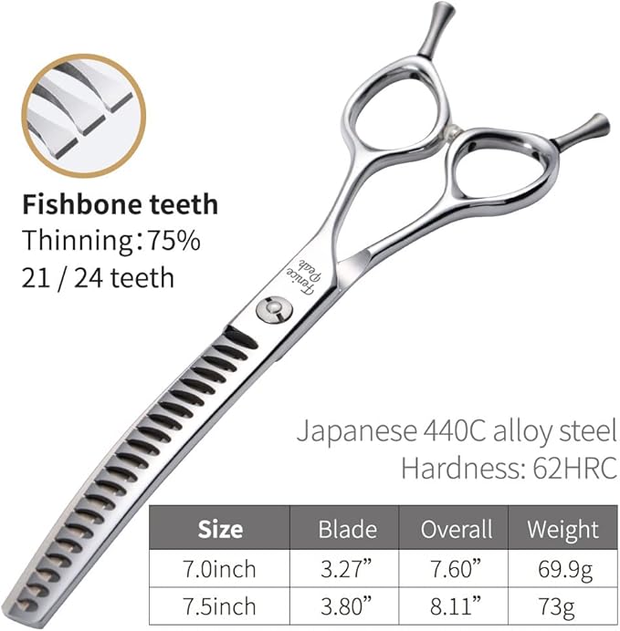 Fenice Peak Dog Grooming Shears Curved Chunker Scissors for Dogs and Cats Face Body Trimming Shears 440C 7''