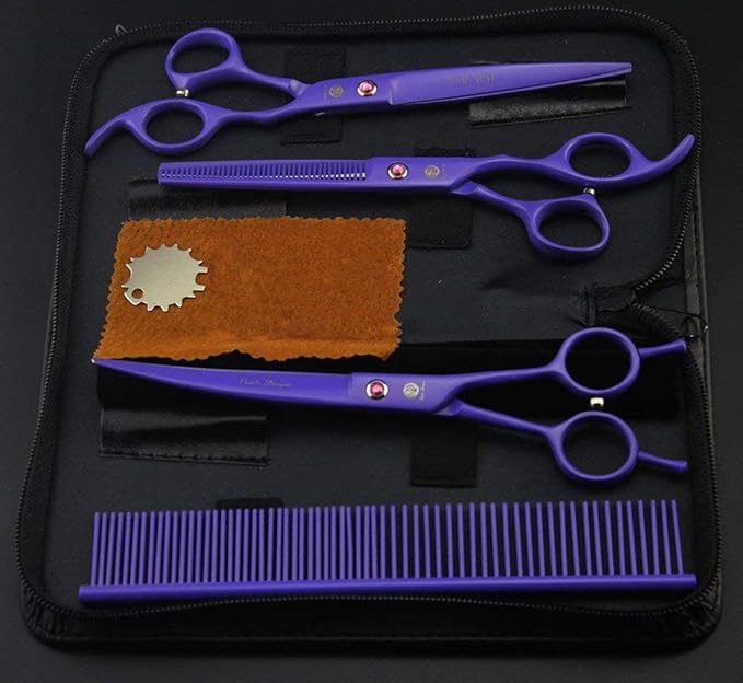 Purple Dragon 7.0 inch Rhinestone Decoration 3PCS Pet Grooming Scissors Dog Hair Cutting & Thinning Shears Set