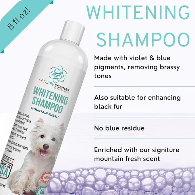 8 fl oz Dog Whitening Shampoo - Dog Shampoo for White Dogs - Brightens White and Darkens Dark Coats - Tearless and Natural - Hair and Fur Whitener for Dogs - Made in The USA