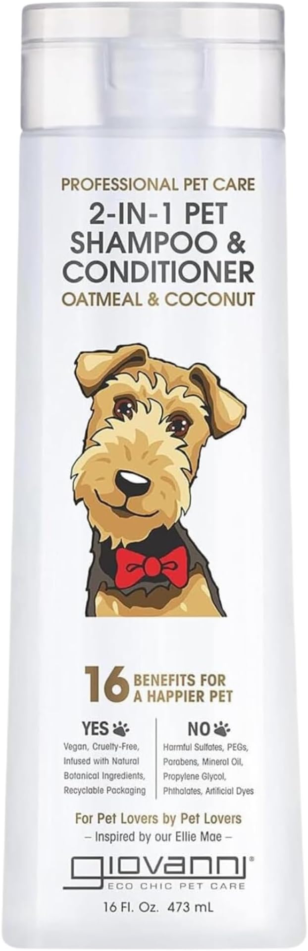 GIOVANNI Professional 2-in-1 Pet Shampoo & Conditioner - for Dogs & Cats, Oatmeal & Coconut, Helps Neutralize Odors, Deeply Cleanses, Silkens, Controls Static - 16 oz