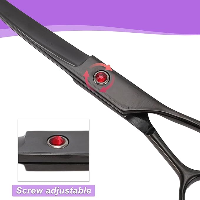 Dog Grooming Scissors, with Ergonomic Handle, Pill Popper for Cats, Upper Bend Shears, Stainless Steel Curved Shears for Dogs Cats, Black, 7.5inch