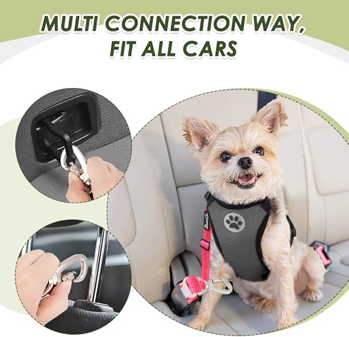 SlowTon Dog Seatbelt, 2 Pack Dog Seat Belt Car Leash Adjustable Elastic Bungee Buffer Heavy Duty Nylon Reflective Pet Safety Tether Connect to Dog Harness for Travel Riding in Vehicle (Daul Clip, FL)