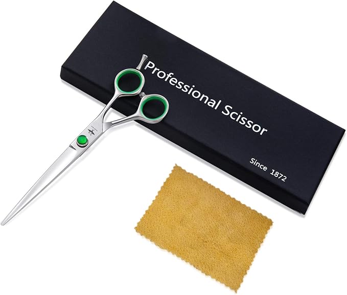 PURPLEBIRD 7 Inch Straight Dog Grooming Scissors Professional Pet Cutting Shears Safety Noiseless Blunt Tip Trimming Shearing for Dogs Cats Japanese Stainless Steel Silver