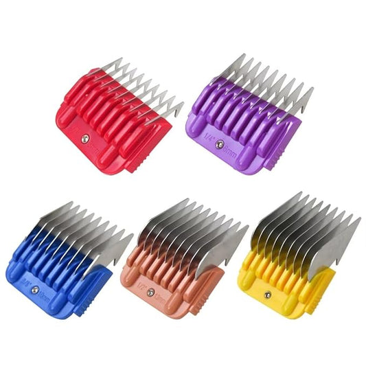 New Professional Animal Stainless Steel 5 Color Guide Comb Set for 10#/15#/30# Detachable Blade,Compatible for Andis/Oster A5/ Wahl KM Series Guards Clipper(Cutting Length 3mm-16mm)