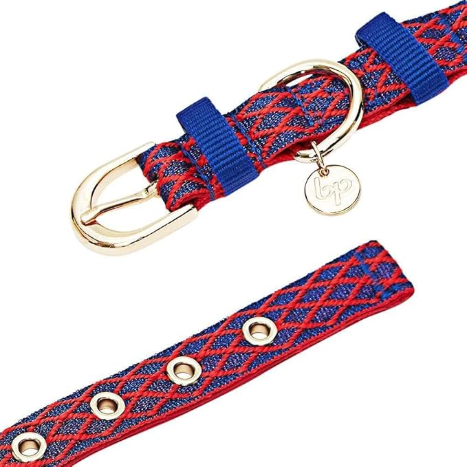 Blueberry Pet 2 Patterns Diamond Pattern Adjustable Neoprene Padded Dog Collar with Metal Buckle - True Red, Neck 13-16.5", for Medium Breed