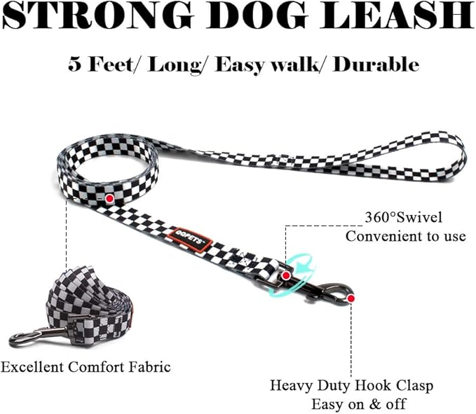 QQPETS Dog Harness Leash Set Adjustable Heavy Duty No Pull Halter Harnesses for Small Medium Large Breed Dogs Back Clip Anti-Twist Perfect for Walking (XS(12"-18" Chest Girth), Black Plaid)
