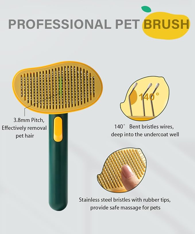 Self-Cleaning Dog & Cat Slicker Brush, Skin Friendly Deshedding Grooming Tool for Long or Short Haired Dogs Cats Rabbits, Dog Shedding Brush with Release Button - Mango