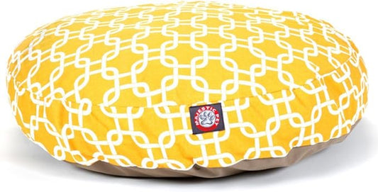 Yellow Links Medium Round Indoor Outdoor Pet Dog Bed With Removable Washable Cover By Majestic Pet Products