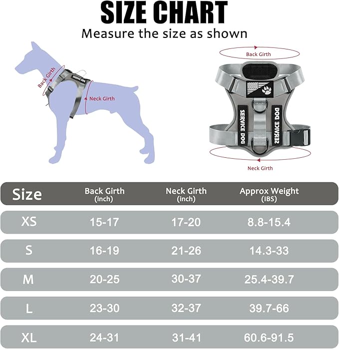 Demigreat Service Dog Harness, Reflective Dog Vest Harness with 5 PCS Patches, Adjustable Soft Oxford Pet Harness, Inner Layer Mesh, Easy to Control for Small Medium Large Dogs