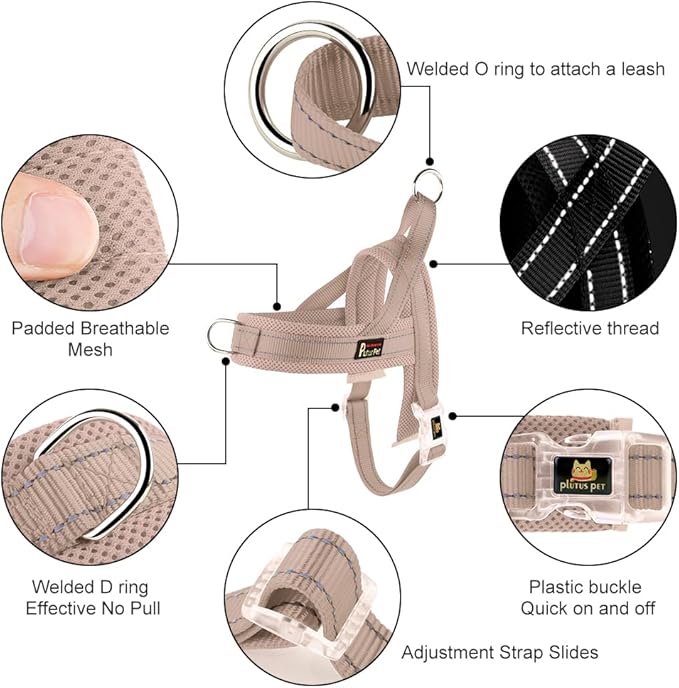 Plutus Pet No Pull Dog Harness with Breathable Mesh Padded, Adjustable Reflective Escape Proof Dog Harness, Quick Fit Dog Vest Harness for Small Medium Large Dogs(S, Beige)