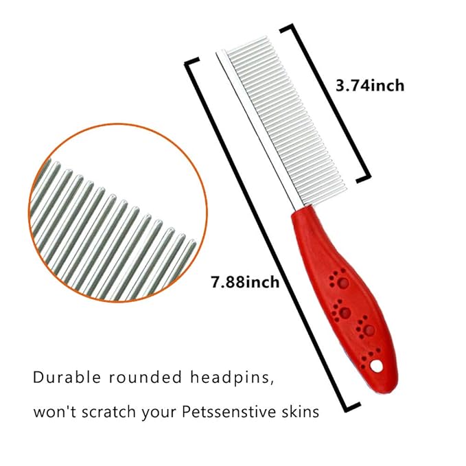 Pet Comb for Dogs & Cats,Small Dog & Cat Grooming Comb 2 Combs,Pet Stainless Steel Teeth Dogs Comb for Removing Matted Fur, Knots & Tangles,Shedding Comb,Red