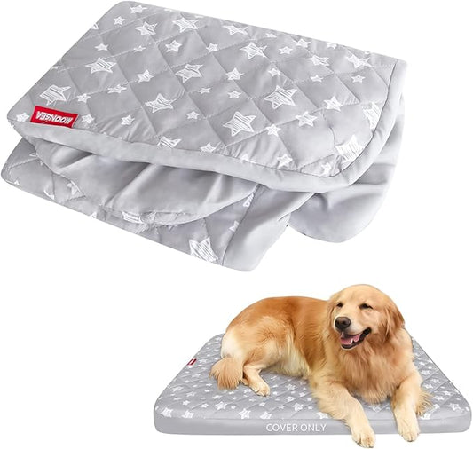 Dog Bed Covers Replacement Washable Pet Hair Easy to Remove, Waterproof Dog Bed Covers Noiseless Quilted, Pet Bed Cover Lovely Grey Star Print, Puppy Bed Cover 35x44 Inches, for Dog/Cat, Cover Only