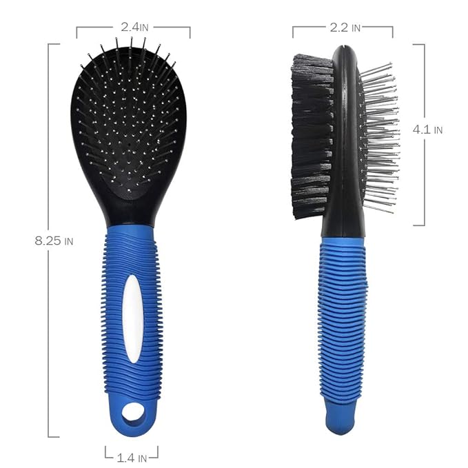 BV Pet Grooming Bristle and Pin Comb Brush, Black and Blue, For all breeds and coat types, Removing Shedding Hair, Brush for Dogs and Cats