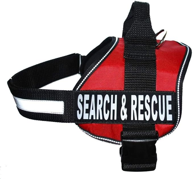 Search & Rescue Harness Vest Cool Comfort Nylon for Dogs Small Medium Large Girth Purchase Comes with 2 Reflective Search & Rescue Removable Patches. (Girth 30-42", Red)