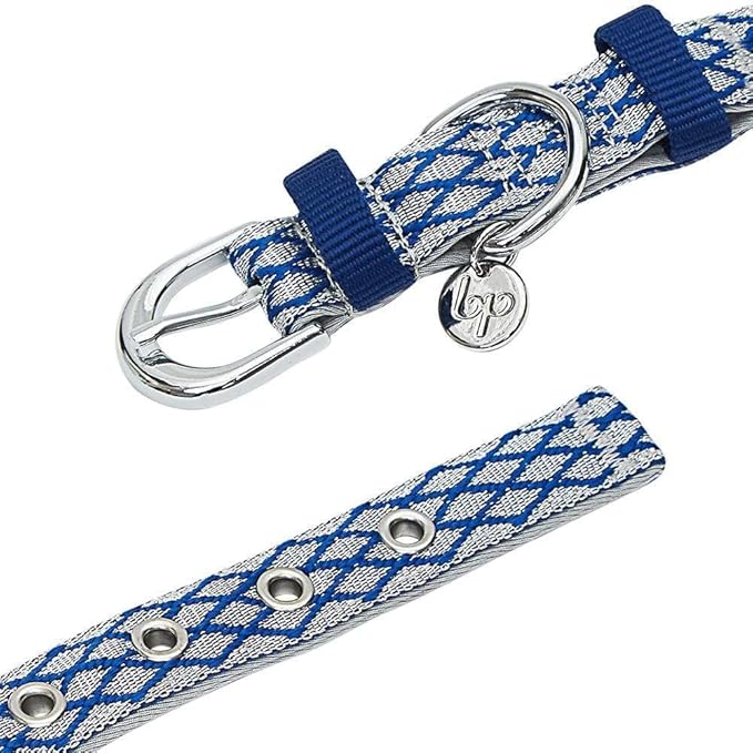 Blueberry Pet 2 Patterns Diamond Pattern Adjustable Neoprene Padded Dog Collar with Metal Buckle - Royal Blue, Neck 13-16.5", for Medium Breed