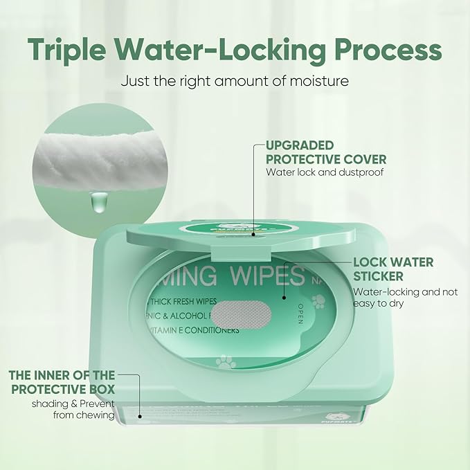 Pet Wipes for Dogs & Cats, Extra Moist & Thick Grooming Puppy Wipes with 100 Fresh Counts, Aloe Vera/Nature