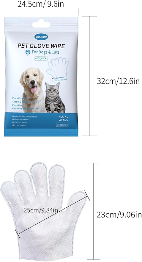 Pet Wipes for Dogs & Cats, Nourish Fur Glove Wipes for Daily Care and Traveling,Extra Thick Cleaning Deodorizing Grooming Gloves,Rinse Free, Unscented (1)