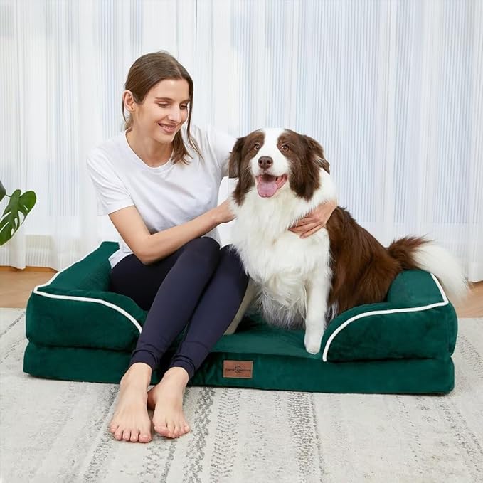 Orthopedic Large Dog Beds, Waterproof Dog Beds for Large Dogs, Comfy Washable Pet Bed Sofa with Removable Cover & Non-Slip Bottom(Large,Emerald)