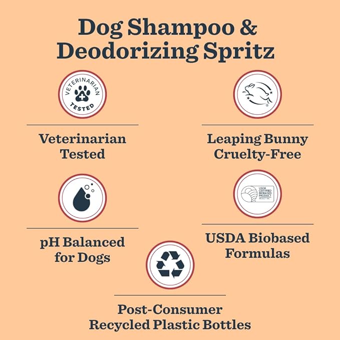 Mrs. Meyer's Clean Day Dog Care Kit, Includes 3in1 Dog Shampoo - White Peach, Dog Deodorizing Spritz - White Peach and Pet Stain & Odor Fighter - Coconut Leaf