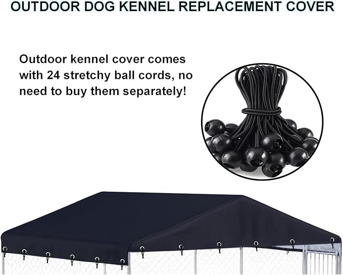 10 x 10 ft Outdoor Dog Kennel Cover Made from 600D Heavy Duty Waterproof Oxford Fabric Outdoor Dog Kennel Replacement Cover Black（Without cage top Frame）