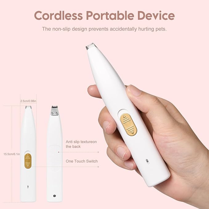 Dog Clippers for Grooming, Dog Paw Trimmer, Pet Paw Trimmer, Mini Trimmer for Dogs, Rechargeable, Low Noise for Trimming Dog Cat Hair Around Paws, Eyes, Ears, Face, Rump (White)