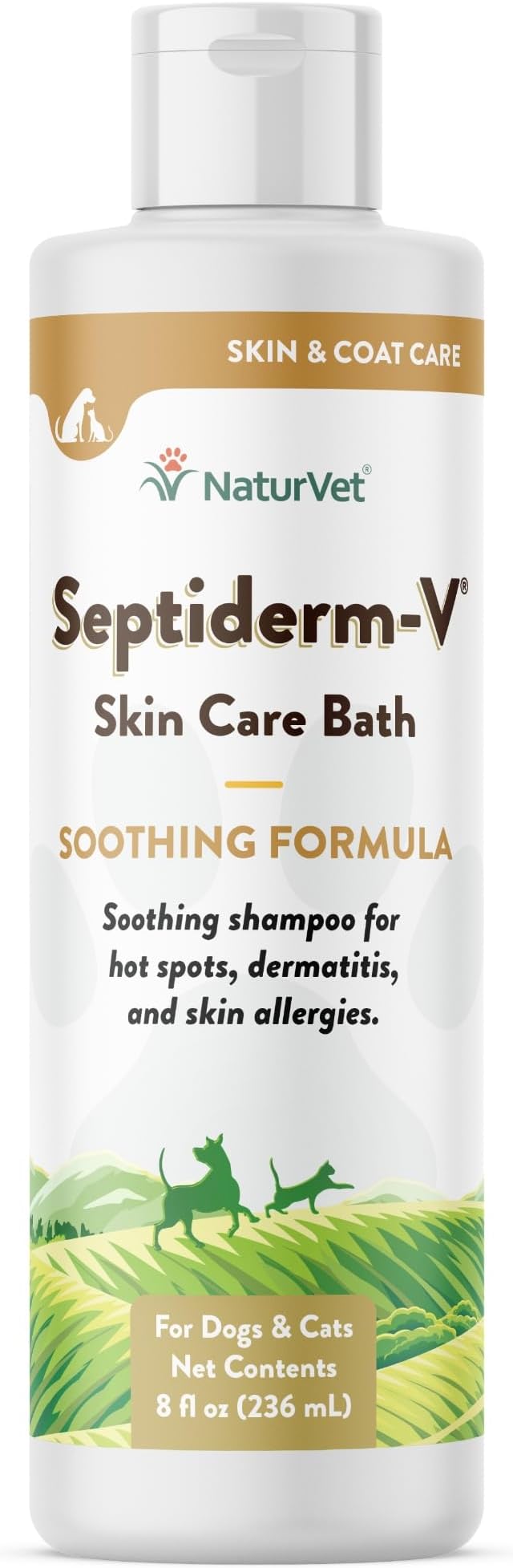 NaturVet Septiderm-V Skin Care Bath Wash for Dogs & Cats – Pet Health Supplement for Dermatitis, Dog Skin Allergies, Itching, Hot Spots – Pet Shampoo, Grooming Aid – 8 Oz.